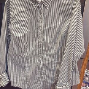 White House Black Market Striped‎ Button Down Shirt Women Size 16 Long Sleeve